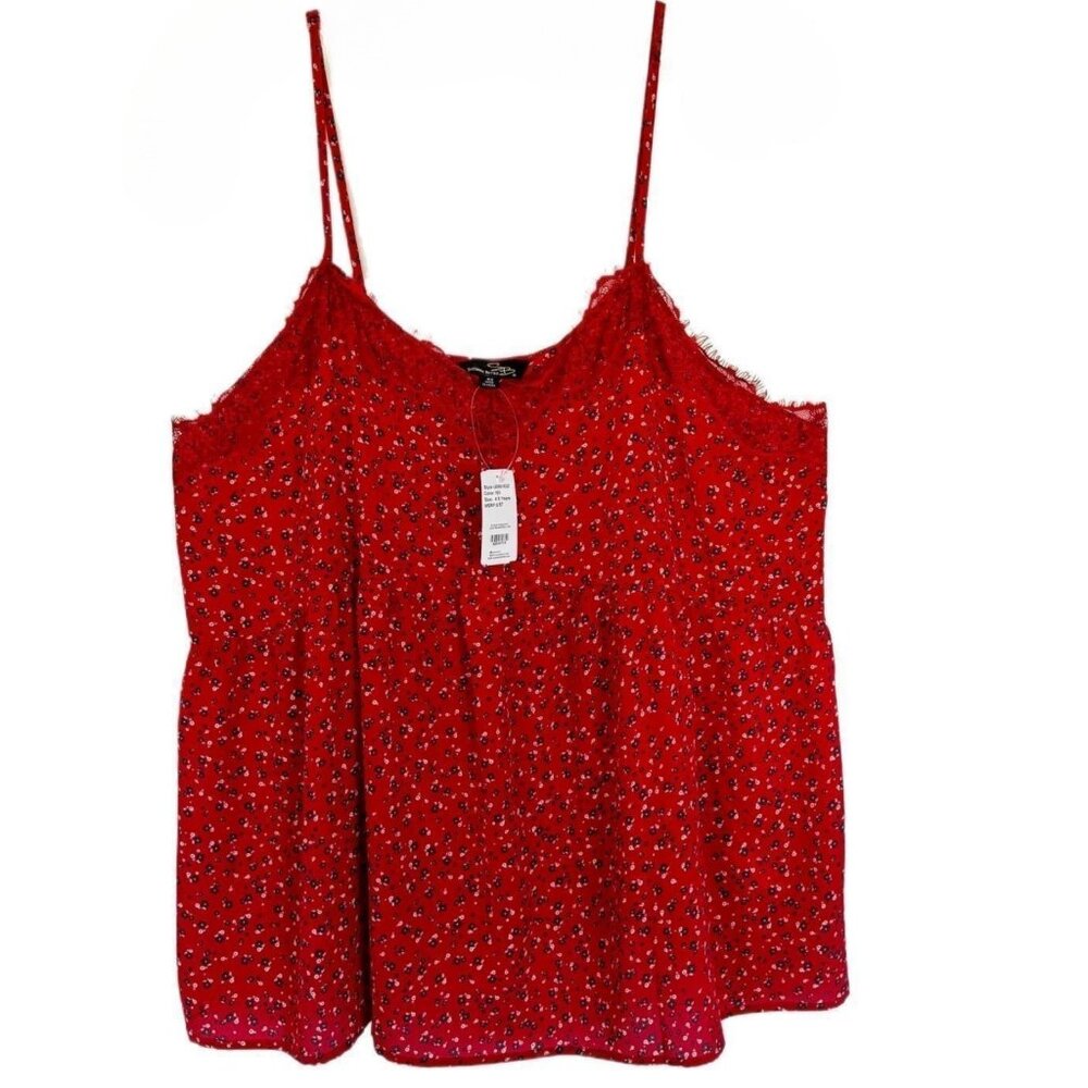 NWT Suzanne Betro RED Floral Lace Trimmed Cami - 4X